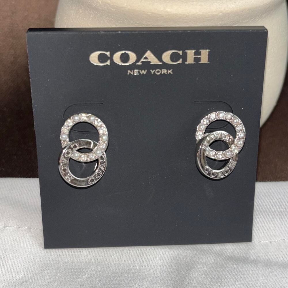 COACH earrings new Silver Tone Interlocking Circle Pavé Crystal Earrings